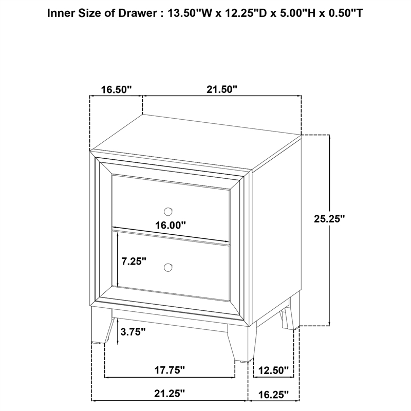 Pemberly Row 2-Drawer Nightstand Bedside Table in Walnut Finish