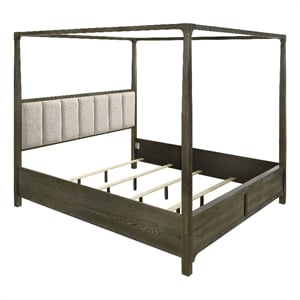 Pemberly Row Transitional Queen Canopy Bed in Dark Cocoa Finish