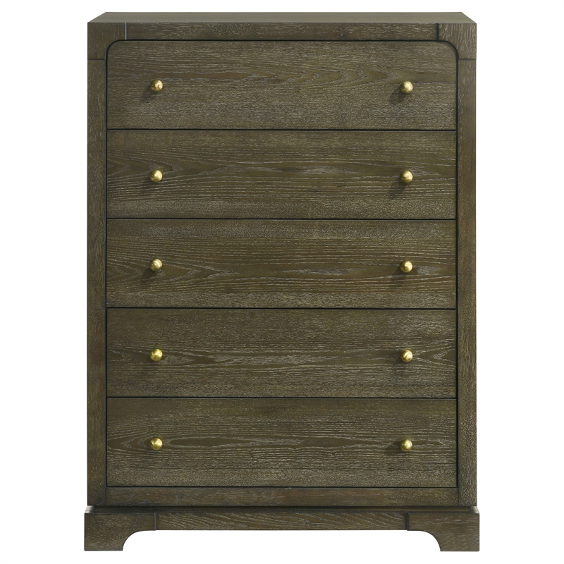 Pemberly Row 5-Drawer Bedroom Chest with Brass Knobs in Dark Cocoa