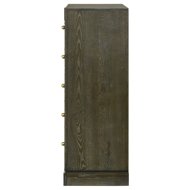 Pemberly Row 5-Drawer Bedroom Chest with Brass Knobs in Dark Cocoa