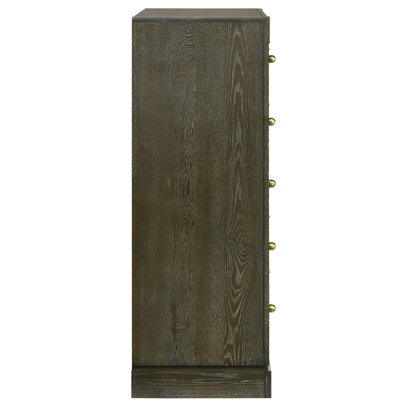 Pemberly Row 5-Drawer Bedroom Chest with Brass Knobs in Dark Cocoa