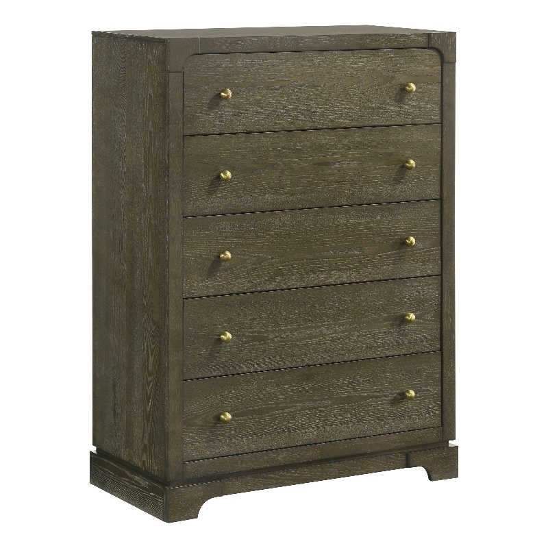 Pemberly Row 5-Drawer Bedroom Chest with Brass Knobs in Dark Cocoa