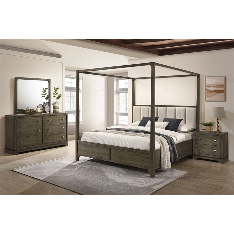 Pemberly Row 4-Piece Eastern King Canopy Bedroom Set in Dark Cocoa