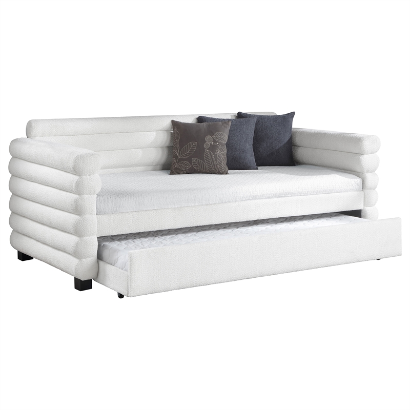 Pemberly Row Boucle Upholstered Twin Daybed with Trundle in White