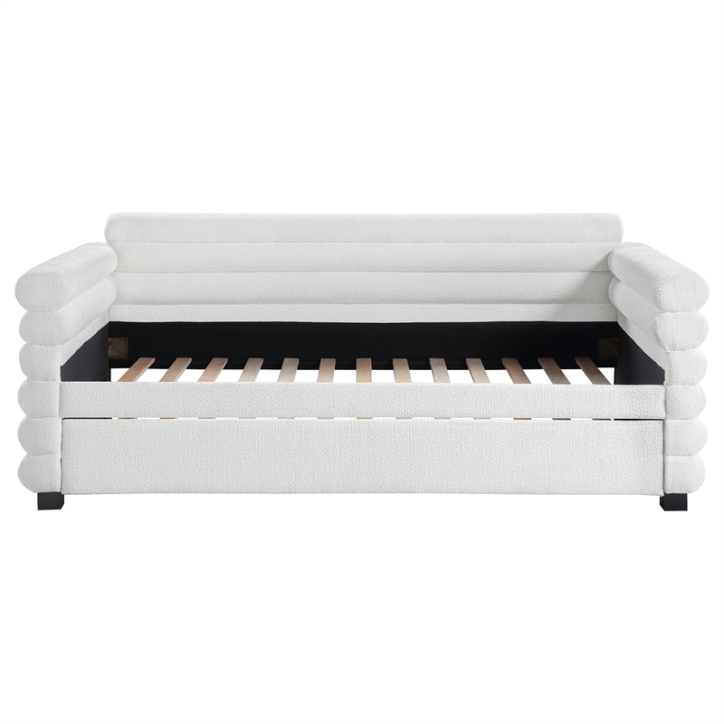 Pemberly Row Boucle Upholstered Twin Daybed with Trundle in White