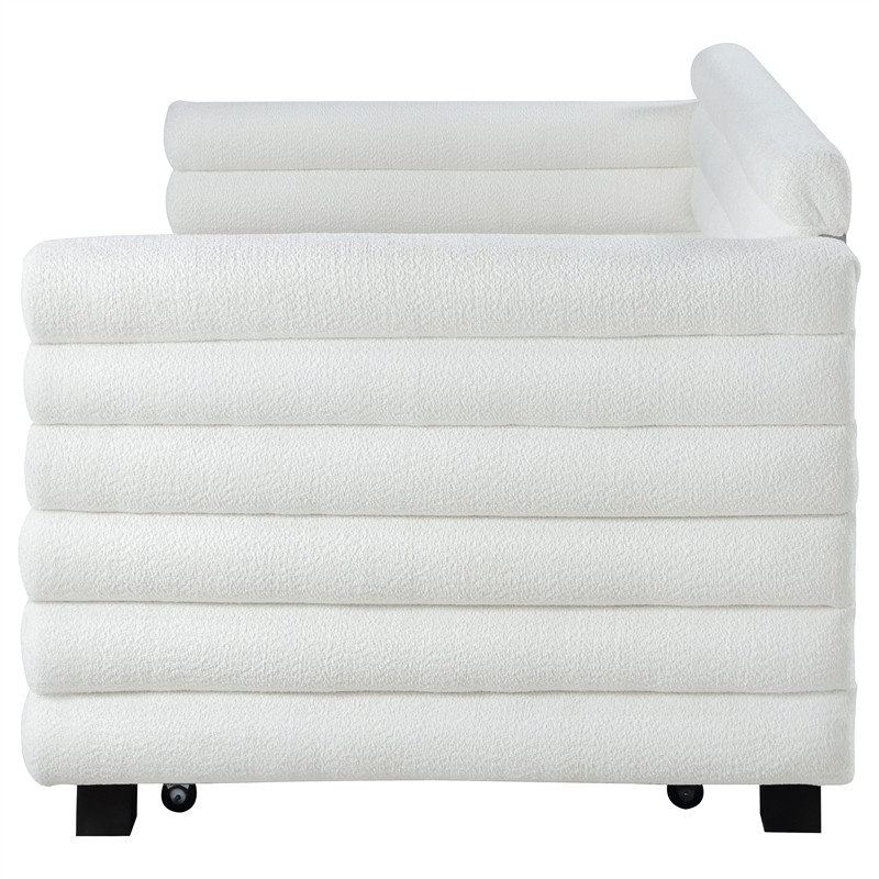 Pemberly Row Boucle Upholstered Twin Daybed with Trundle in White