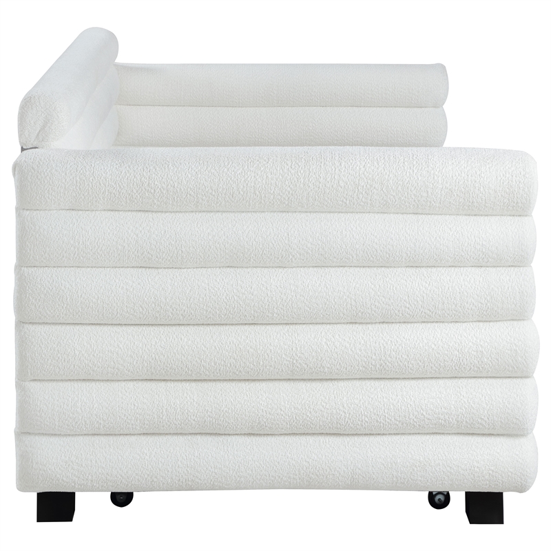 Pemberly Row Boucle Upholstered Twin Daybed with Trundle in White
