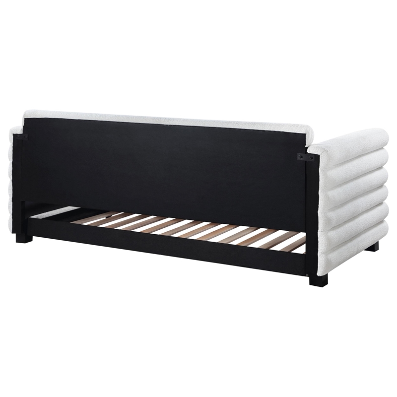 Pemberly Row Boucle Upholstered Twin Daybed with Trundle in White