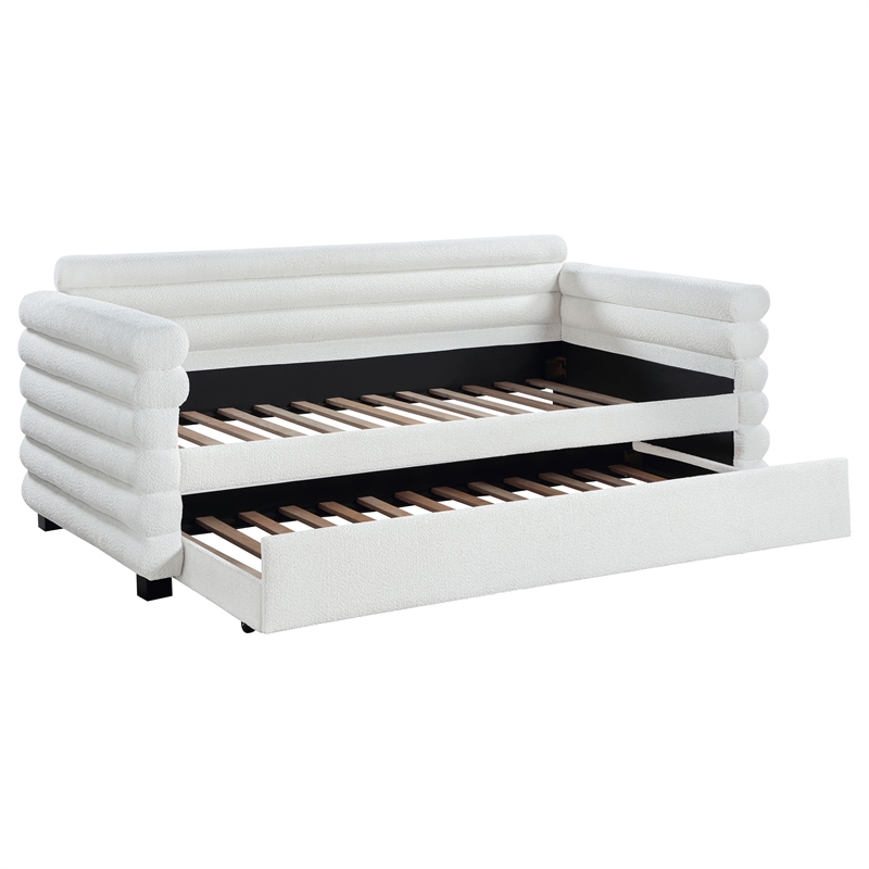 Pemberly Row Boucle Upholstered Twin Daybed with Trundle in White