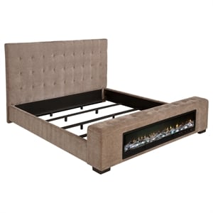 Pemberly Row Upholstered Eastern King Flame Visualizer Bed in Brown