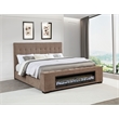 Pemberly Row Upholstered California King Flame Visualizer Bed in Brown