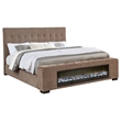 Pemberly Row Upholstered California King Flame Visualizer Bed in Brown