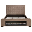 Pemberly Row Upholstered California King Flame Visualizer Bed in Brown