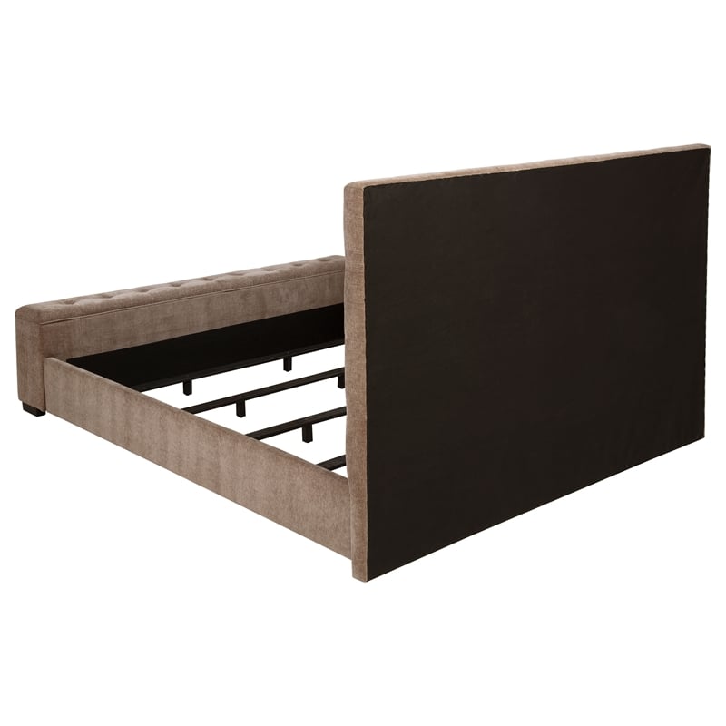 Pemberly Row Upholstered California King Flame Visualizer Bed in Brown