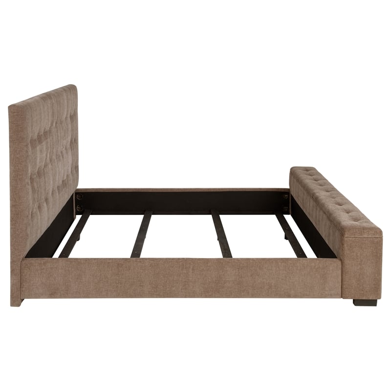 Pemberly Row Upholstered California King Flame Visualizer Bed in Brown