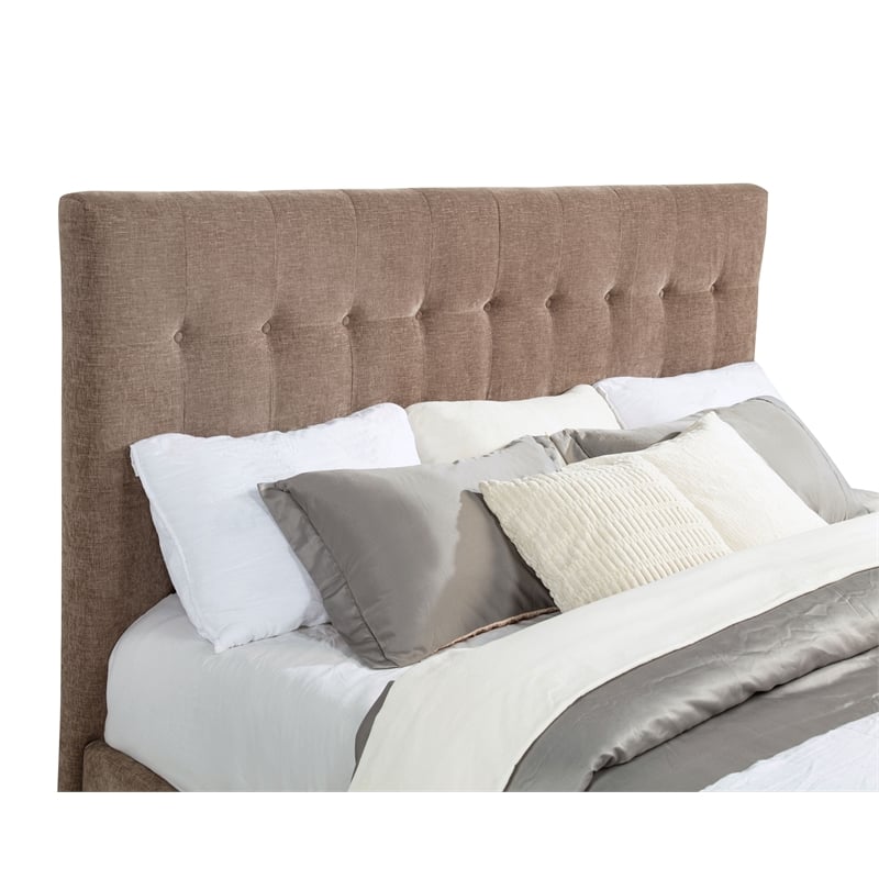 Pemberly Row Upholstered California King Flame Visualizer Bed in Brown