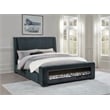 Pemberly Row Upholstered California King Flame Visualizer Bed in Dark Blue