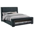 Pemberly Row Upholstered California King Flame Visualizer Bed in Dark Blue