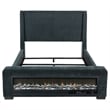 Pemberly Row Upholstered California King Flame Visualizer Bed in Dark Blue