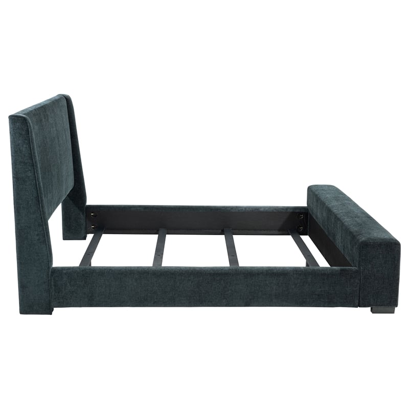 Pemberly Row Upholstered California King Flame Visualizer Bed in Dark Blue