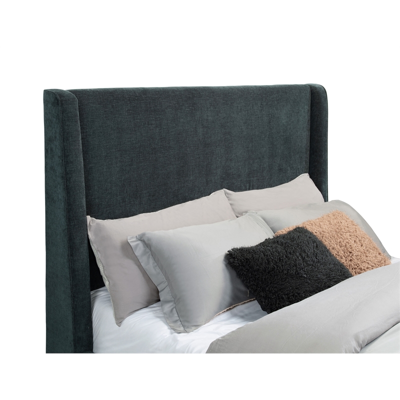 Pemberly Row Upholstered California King Flame Visualizer Bed in Dark Blue