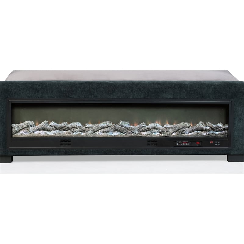 Pemberly Row Upholstered California King Flame Visualizer Bed in Dark Blue