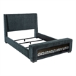Pemberly Row Upholstered California King Flame Visualizer Bed in Dark Blue