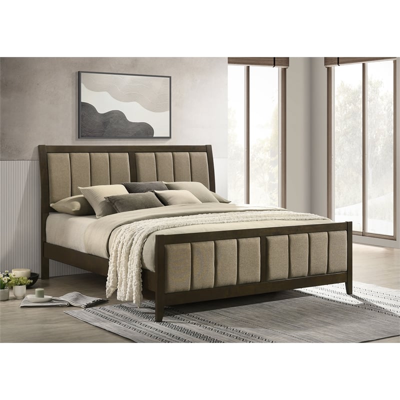 Pemberly Row 51-Inch Upholstered California King Bed in Dark Cocoa
