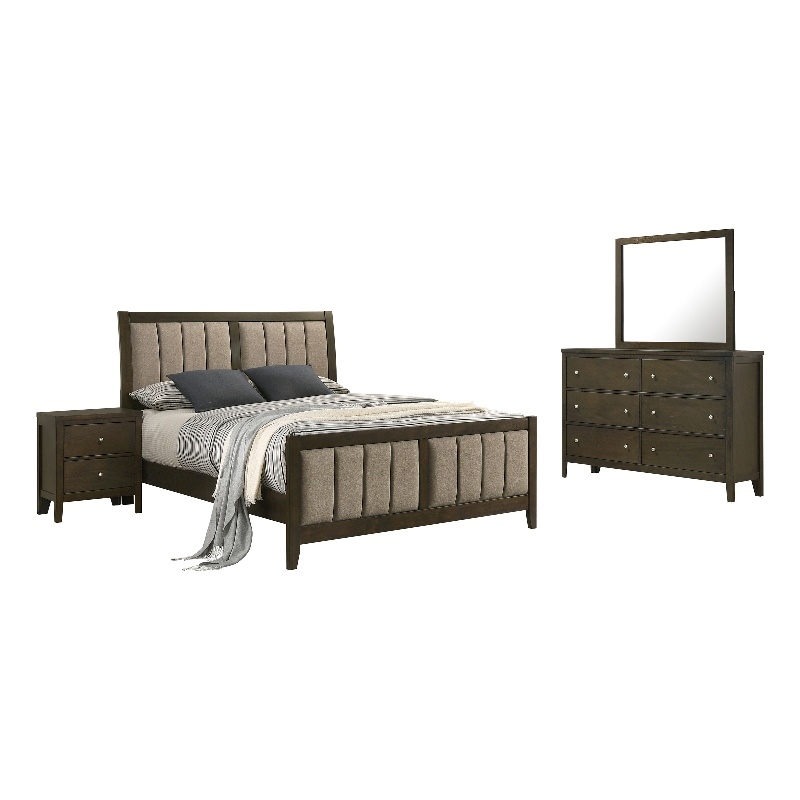 Pemberly Row 4-Piece California King Upholstered Set in Dark Cocoa