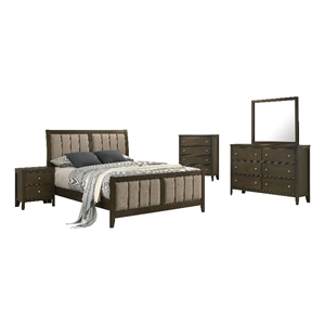 Pemberly Row 5-Piece California King Upholstered Set in Dark Cocoa