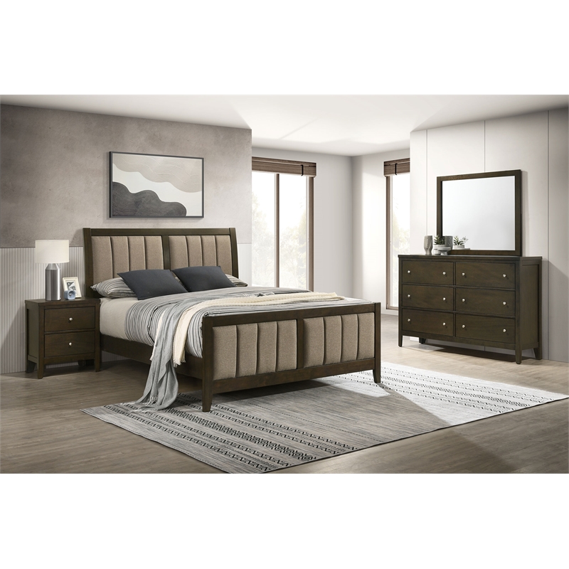 Pemberly Row 4-Piece Queen Upholstered Bedroom Set in Dark Cocoa