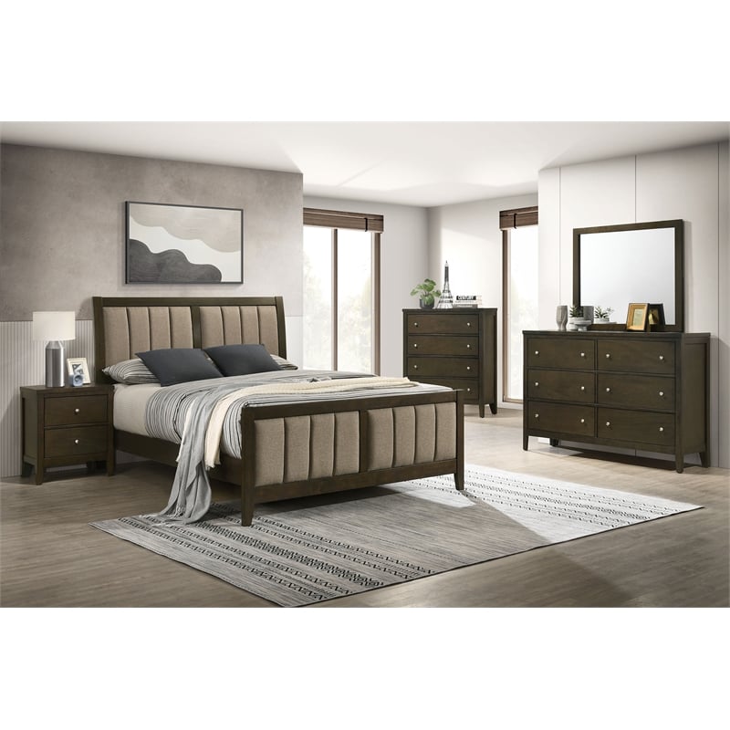 Pemberly Row 5-Piece Queen Upholstered Bedroom Set in Dark Cocoa