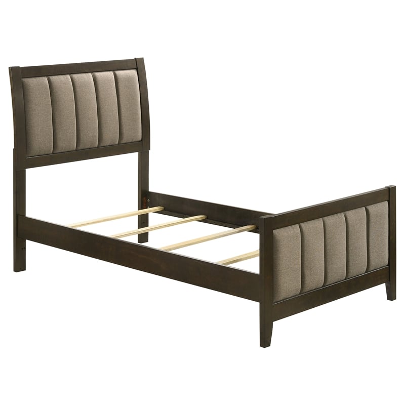 Pemberly Row 4-Piece Twin Upholstered Bedroom Set in Dark Cocoa