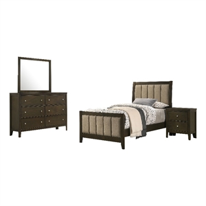 Pemberly Row 4-Piece Twin Upholstered Bedroom Set in Dark Cocoa