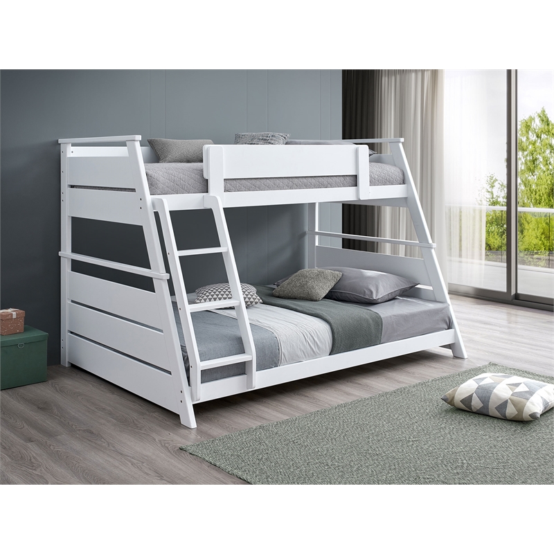 Pemberly Row Wood Veneer Twin Over Full Bunk Bed in White Finish