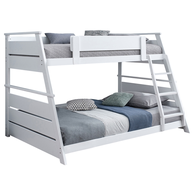 Pemberly Row Wood Veneer Twin Over Full Bunk Bed in White Finish