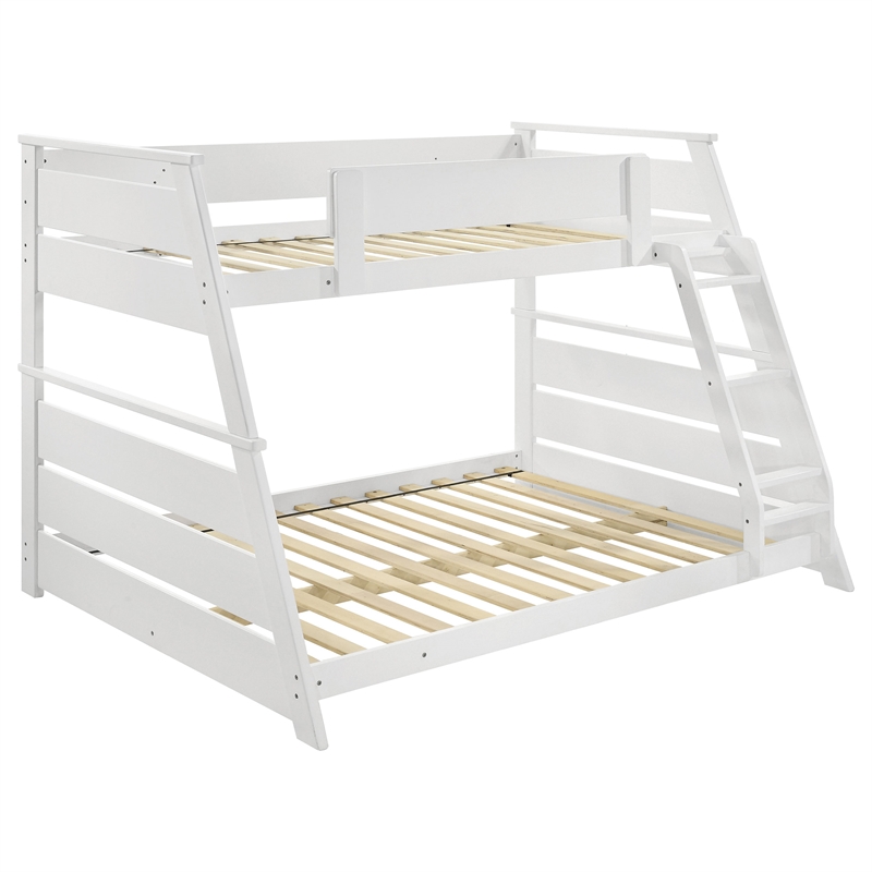 Pemberly Row Wood Veneer Twin Over Full Bunk Bed in White Finish
