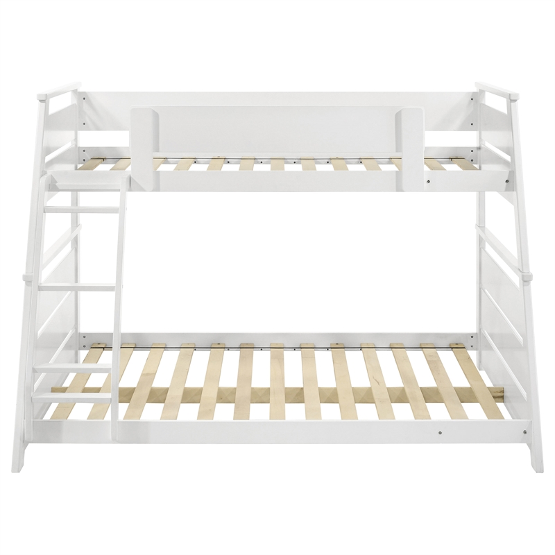 Pemberly Row Wood Veneer Twin Over Full Bunk Bed in White Finish