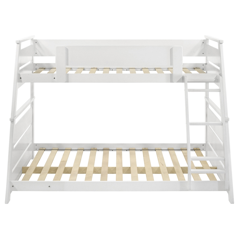 Pemberly Row Wood Veneer Twin Over Full Bunk Bed in White Finish