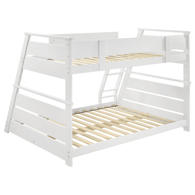 Pemberly Row Wood Veneer Twin Over Full Bunk Bed in White Finish
