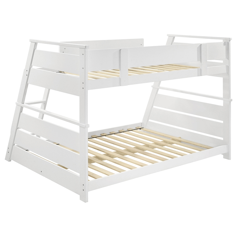 Pemberly Row Wood Veneer Twin Over Full Bunk Bed in White Finish