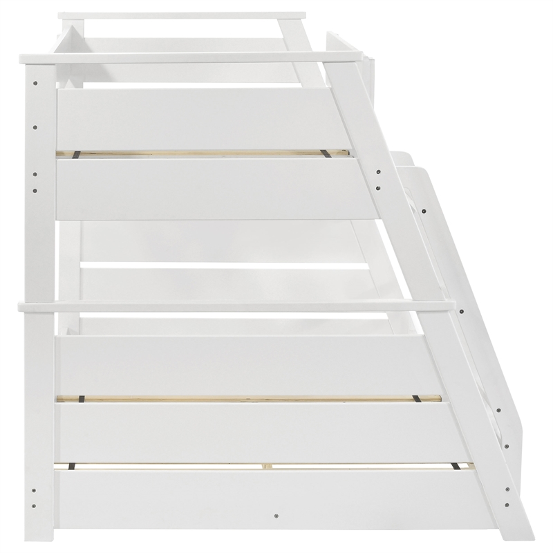Pemberly Row Wood Veneer Twin Over Full Bunk Bed in White Finish