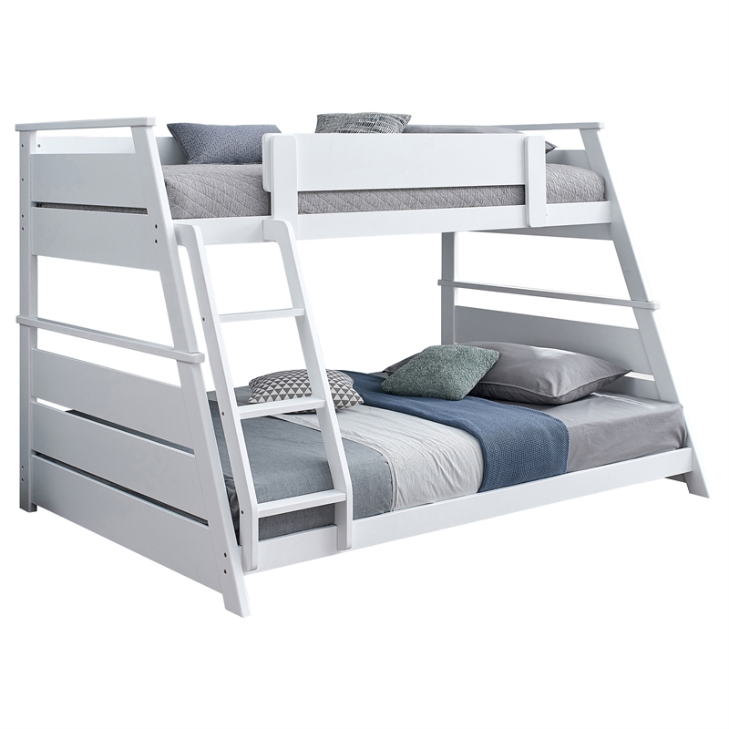 Pemberly Row Wood Veneer Twin Over Full Bunk Bed in White Finish