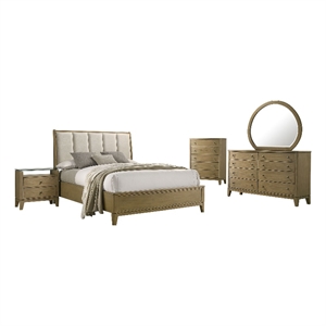 Pemberly Row 5-Piece Queen Transitional Bedroom Set in Natural Pine