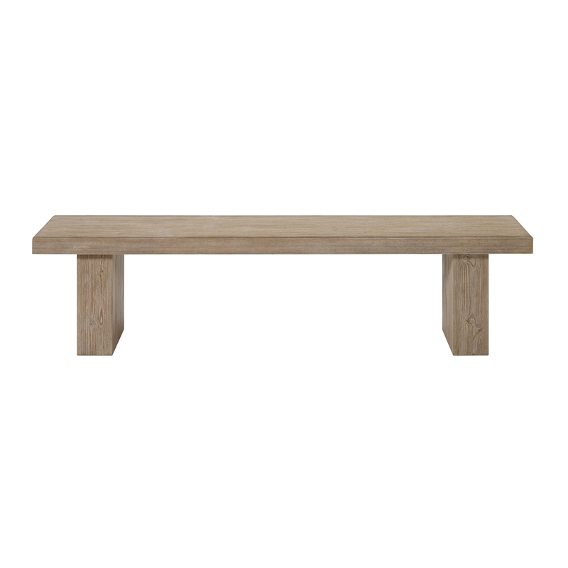Pemberly Row Solid Spruce Wood Backless Dining Bench in Weathered Sand