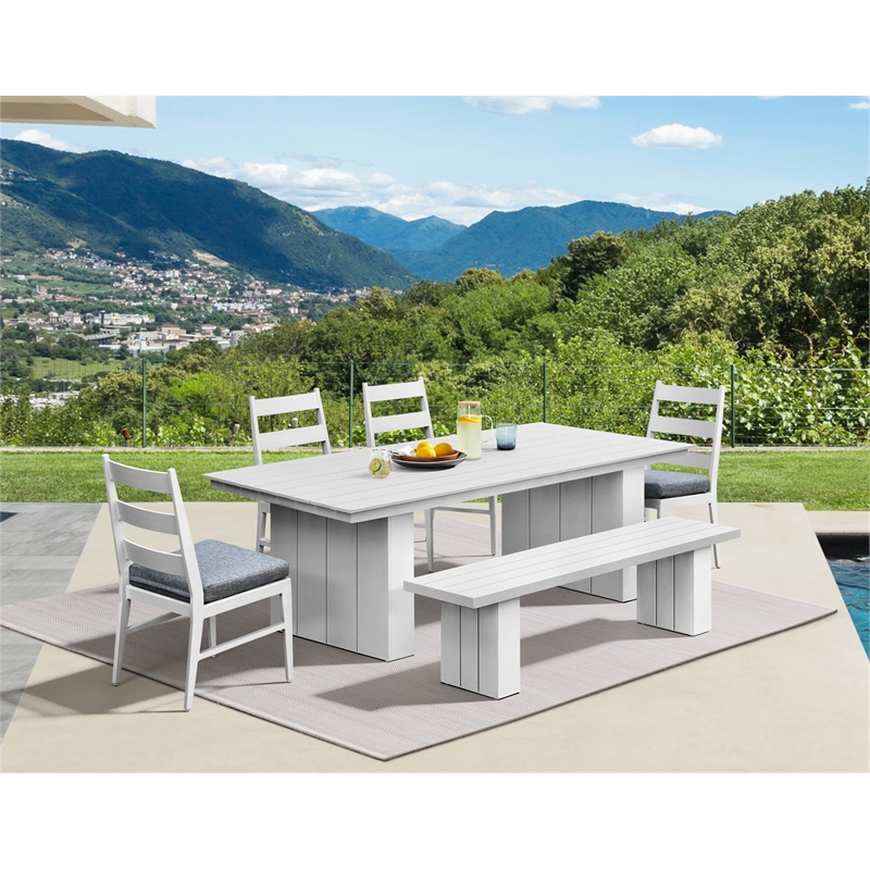Pemberly Row Powder-Coated Aluminum Outdoor Panel Side Chair in Buff