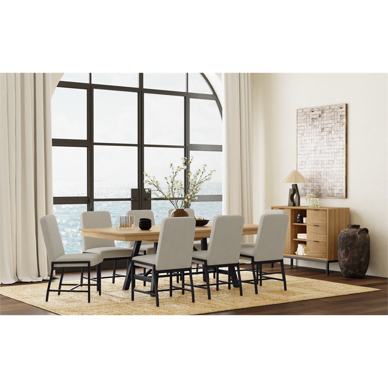 Pemberly Row Oak Veneer Trestle Table with 20