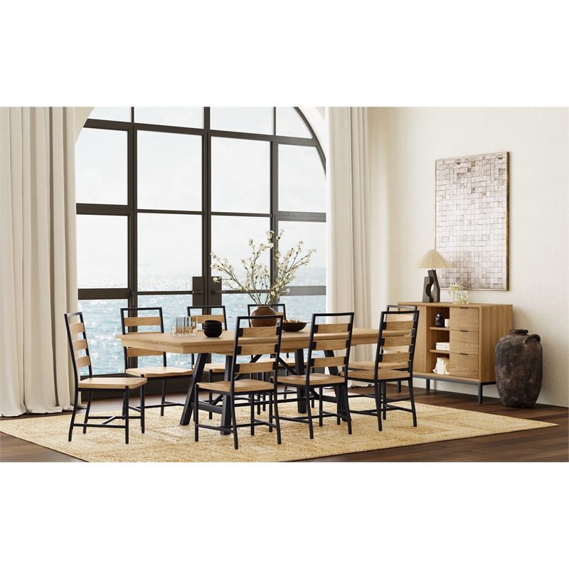 Pemberly Row Oak Veneer Trestle Table with 20