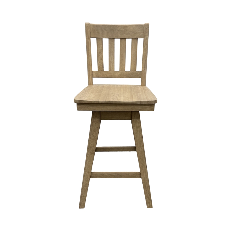 Pemberly Row Solid Wood Slat-Back Swivel Counter Barstool in Natural