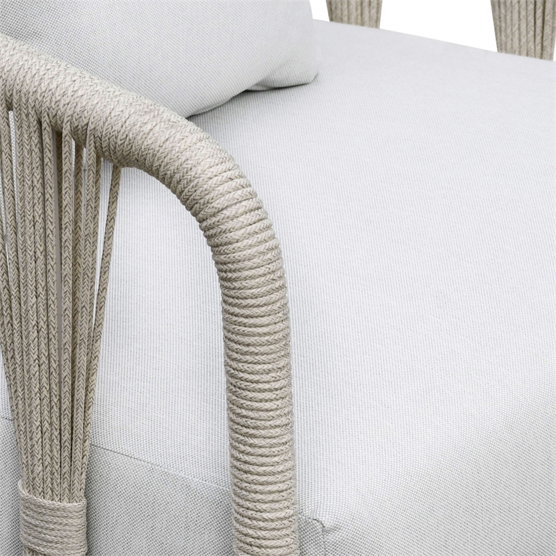Pemberly Row Cushioned Aluminum Outdoor Patio Sofa with Pillows in White